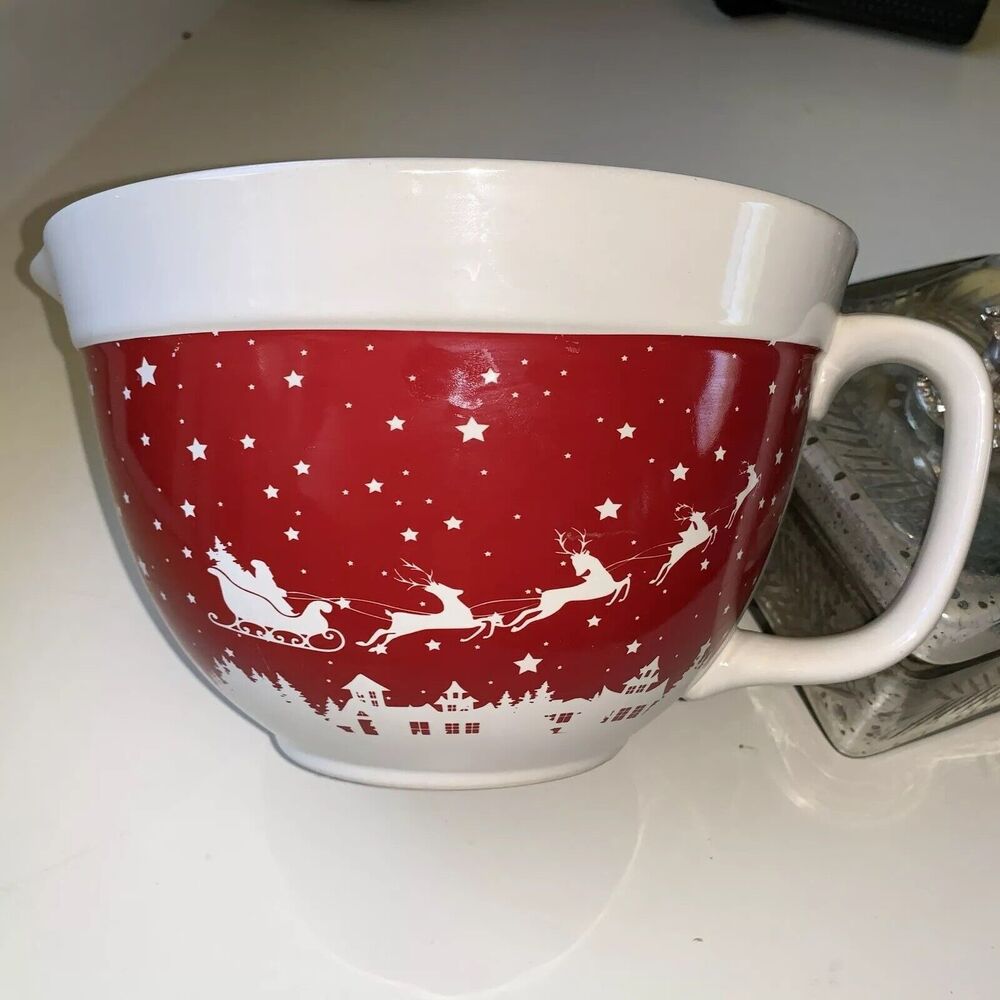 Mixing Bowl 10" The Bakeshop by Master Class Santa's Trip Ceramic Christmas NWOT